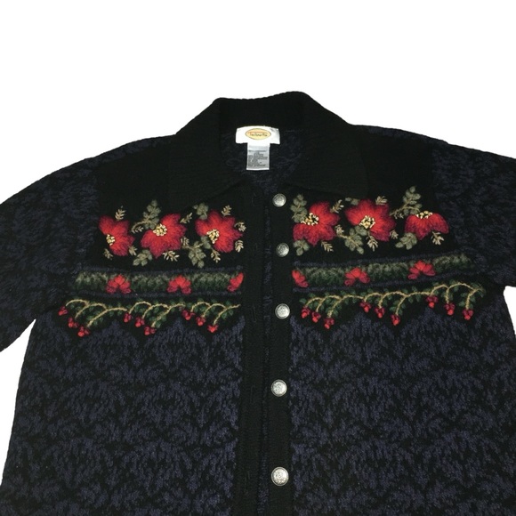𝅺Vtg TALBOTS Holiday Lambswool Blend Embroidered Cardigan Sweater 34” Bust - Picture 9 of 14
